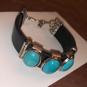 Black leather & turquoise bracelet
